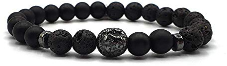 KARDINAL WEIST Löwe Onyx - Lava Armband, Edelstein Perlen, King - Lion - Schmuck für Herren, Kraftier - Schutz - Mut - Sicherheit