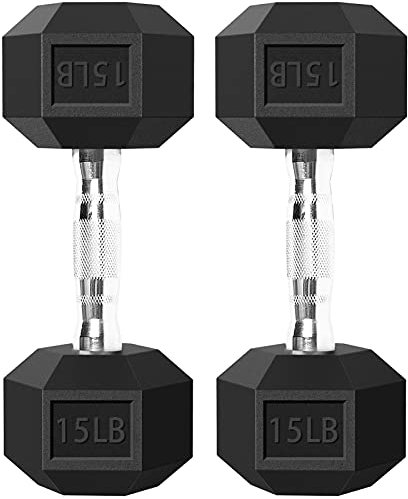 Balelinko Hex Hanteln Freie Gewichte Set mit Metallgriffen gummiert massives Gusseisen Hex Hantel im Paar, 6,8 kg