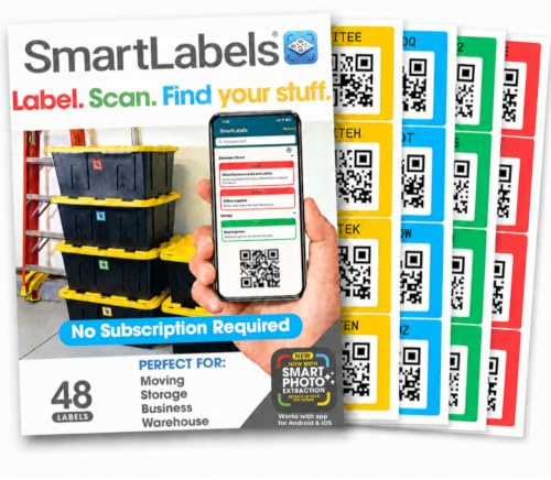 Smart Labels QR Code Stickers Pack of 48 (Original) Made in USA - QR Code Labels for Storage & Inventory Tracking, Storage Unit Organization, App Stickers for Inventory Organization & Moving Supplies