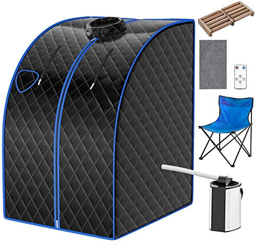 COSTWAY Sauna Cabine Pliable 1000W, 3L Sauna à Vapeur Portable avec Télécommande 9 Options de Minuterie Fonction de Vaporisation, Appareil à Vapeur Couvercle en Verre Trempé Anti-Explosion (Noir)