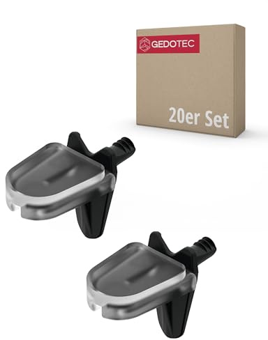 Gedotec Glas-Bodenträger 3 mm Fach-Halterung mit Sicherung - H9638 | 20 Stück - Tablarträger für Holz und Glas-Böden | Stahl schwarz - Kunststoff transparent | Regalbodenträger Stifte für Möbel