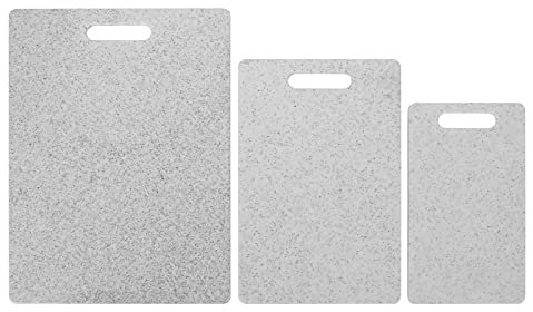 Tagliere in plastica, set di taglieri 3 pezzi senza BPA, modello finto marmo lavabile in lavastoviglie per ristorante, casa, cucina(Tagliere in finta pietra bianco)