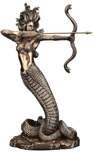 9 Inch Furious Medusa Shooting Arrow Resin Sculpture Bronze Finish