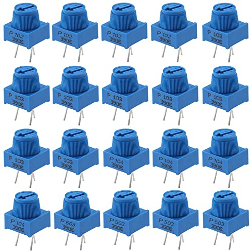 Molence 20PCS 1K 10K 50K 100K Ohm Breadboard Trim Potentiometer, 3386P 3PIN Trimpot Potentiometer kit with Knob for Arduino