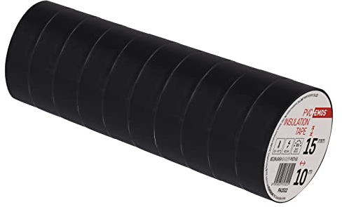 EMOS Nastro isolante in PVC nero, confezione da 10, 15 mm x 10 m, spessore del nastro 0,13 mm, autoadesivo, elevata resistenza alla tensione e temperatura di applicazione, resistente ai raggi UV,