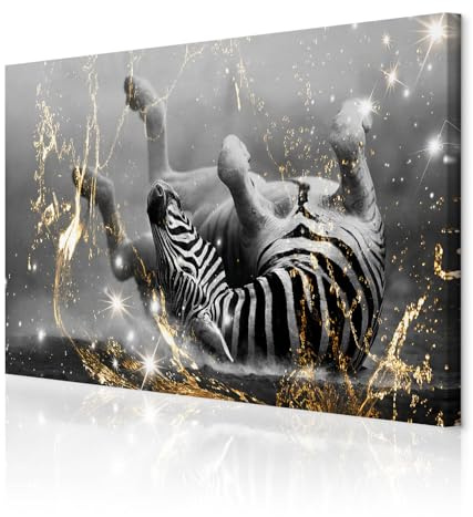 decomonkey Wandbilder Zebra Abstrakt 120x80 cm 1 Teilig Leinwandbilder weiß | Strukturleinwand, Holzkeilrahmen, Bild auf Leinwand, Kunstdruck, Wanddeko, Wohnzimmer, Wanddekoration, Modern, Tiere, Sterne