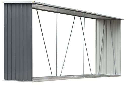 KOIECETA Brennholzlager Kaminholzunterstand Brennholzregal Brennholzunterstand Kaminholzständer Holzlager Verzinkter Stahl 330x84x152cm (Grau)