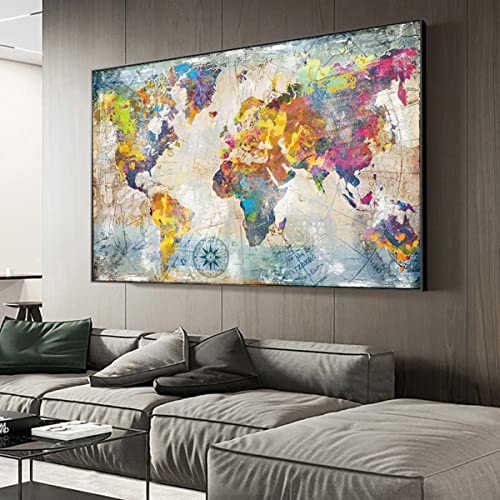 Instarry DIY 5D Diamantmålning Stor Storlek Diamond Painting Mosaik Broderi Vardagsrum Dekoration för Väggen Konst Hantverk Färgad Världskarta 90x60 cm