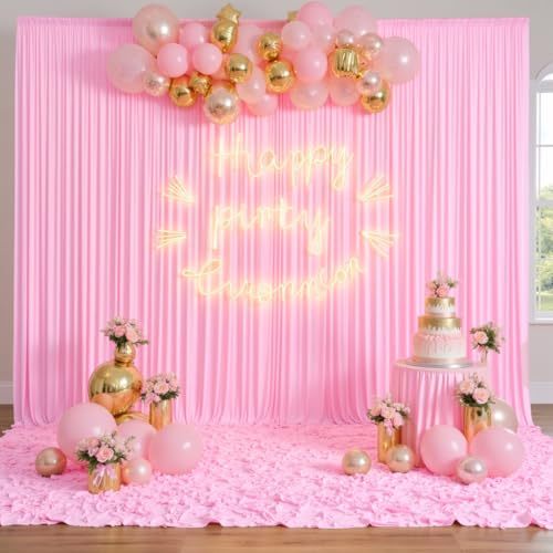 Rideau de fond infroissable en polyester pour anniversaire, fête prénatale, baptême, douche nuptiale 3 x 3 m Rose