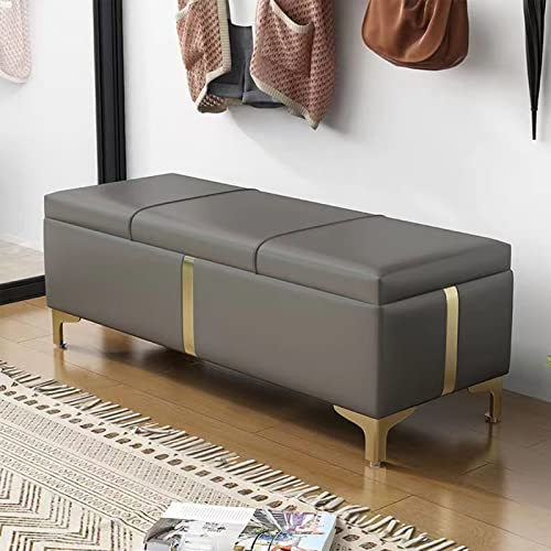 Hebedach Ende Der Bettbank für Schlafzimmer, Pu-Leder Gepolstert Lagerung Ottomane Bank mit Goldsockel, Modern Sitzbank mit Stauraum für Wohnzimmer Flur(120x40x40cm(47x16x16inch), B)