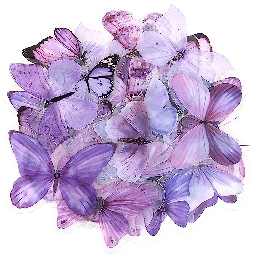 ANBEEISS 40 Stk Schmetterling Aufkleber, Lila | Abziehbilder, Scrapbooking Sticker, Selbstklebende Dekoration, Transparentes, für Laptop, Handy, Wand, Scrapbook, Auto