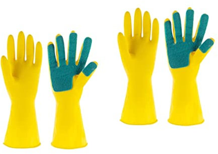 LALAFINA 2 Pares De Guantes De Látex Guantes De Cocina Para Lavar Platos Guantes De Látex De Cocina Guantes De Látex De Jardinería Estropajo A Prueba De Agua Guantes Amarillos