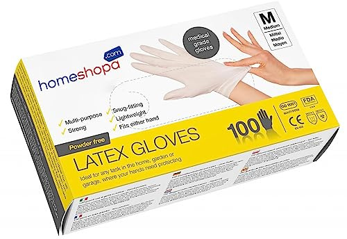 HOMESHOPA Latex Gloves, Pack of 100 Powder Free Disposable Gloves, Multipurpose Professional Gloves, Industrial Safety, Suitable for Medical Use, Automotive and Cleaning - White (Medium)