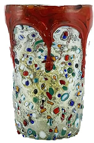 CC Zecchin Murano Verre à eau Millefiori Argenté Rouge Bleu Vert Jaune Rouge 12 cm