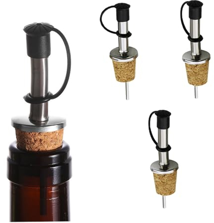 Darwery 3 Pcs Stainless Steel Cork Olive Oil Pourers with Top Cap Oil Bottle Spouts Vinegar Dispenser Bottle Speed Pourers for Spirits