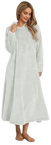 MdybF Pyjamasset för kvinnor vinter kvinnor fleece sovklänning höst vinter varm vardagskläder outfit långärmad dragsko klänning, Vitt, S