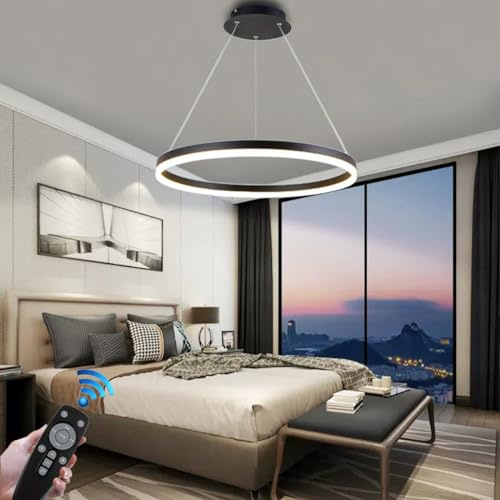 RuiRfh Pendelleuchte moderner LED Kronleuchter 1 Ring runde Tischlampe dimmbare Aluminium Hängelampe Einbauleuchte mit Fernbedienung geeignet für Wohnzimmer Esszimmer Schlafzimmer Büro Hotel Deckenleu