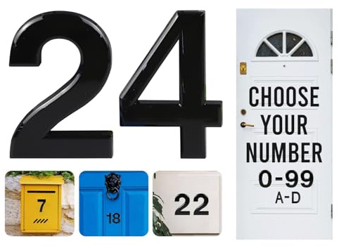 Numéros de porte de 0 à 99 à coller - Numéro de porte de 7,6 cm - Noir - Numéro de maison en ABS - Autocollants 3D pour portes, boîtes aux lettres, chambres d'hôtel (24)