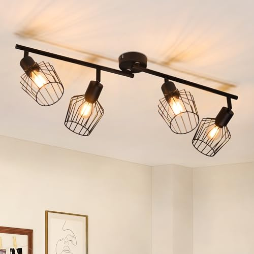 Lichtmaler Deckenspot 4 Flammig Deckenstrahler Vintage Deckenleuchten E14 | Deckenlampe Schwarz Spotlampe Industrie Drehbar 350° für Küchen Schlafzimmer Wohnzimmer(ohne Leuchtmittel)