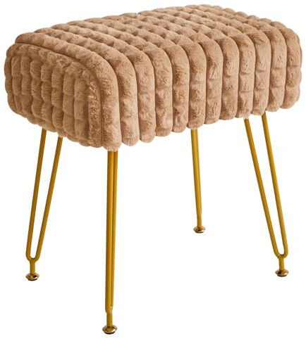 IBUYKE Make-up Vanity Stuhl, rechteckige Fußlehne Hocker, Khaki WBD003K | Samt Umkleidetisch Sitz Fußhockel Goldener Stahl Beine Make-up Zimmer Schlafzimmer Quadrat Grid Muster