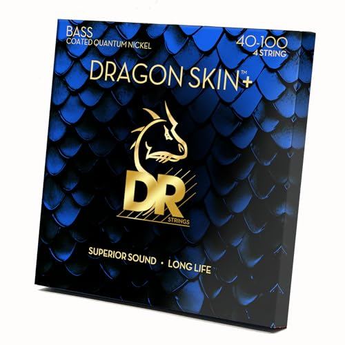 DR Strings DRAGON SKIN+ (DBQ-40) – Saiten für E-Bass, 4-Saiter Set, Quantum Nickel, Round Core, Light 40-100 - Handgefertigt in den USA