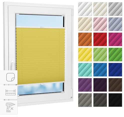 Estika Plissee zum kleben innenrahmen - Gelb - 65 cm x 200 cm - Plissee ohne Bohren, Plissee kleben, Rollos für Fenster ohne Bohren, Jalousien Fenster für innen, Fenster plissee
