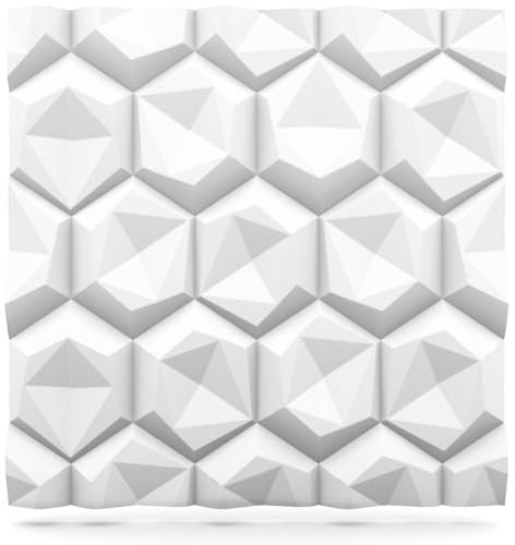 Deccart - 3D Wandpaneele 60x60 cm - Paneele Wand Wall Panels Deko Wandverkleidung Innen Panel Deckenverkleidung Decke Deckenpaneele Platten Styropor EPS-Polystyrol Hexagon 2.16 m², 6 Stück, weiß