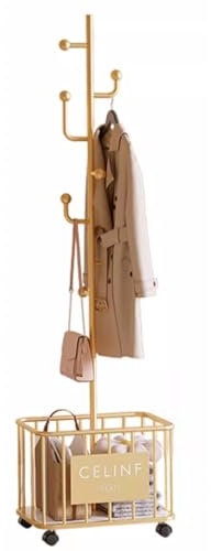 Stand Appendiabiti Attaccapanni Da Terra A Forma Di Cactus Con Ruote, Appendiabiti Moderno Con Cestello Portaoggetti E 8 Ganci, Porta Abiti In Metallo Per Ingresso, Camera Da Letto, Ufficio(Color:Oro)