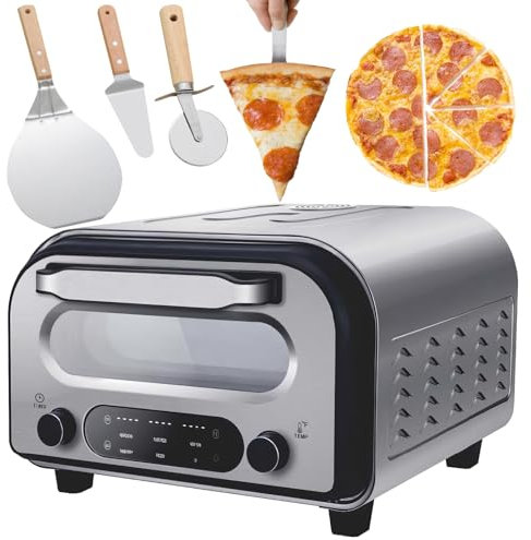 Electric Pizza Oven, Electric Pizza Maker, Makes 12 Inch Pizzas in 90 Seconds, 6 Presets, Countertop Indoor Pizza Oven with LED Digital Panel, Adjustable Time and Temperature, for Home