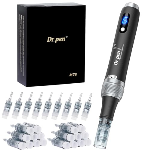 Dr. pen Ultima M7S Microneedling Pen 2025 UPGRADE - Trådlös Micro-Needling Pen Elektrisk Derma Pen för ansikte, kropp och hudvård, Microneedling Pen - med 27 patroner(Svart) | Originalprodukt, 9 typer av patroner (27 st) för hudvårdsbehov, 0–2,5 mm justerbar, 6 nivåer, gåva för kvinnor