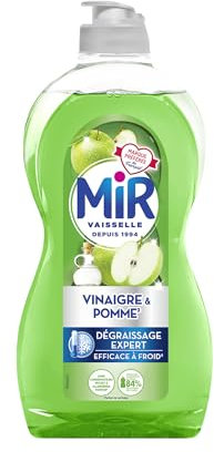 Mir Vaisselle - Vinaigre & Pomme - Dégraissage Expert - Efficace à Froid - Vinaigre Blanc - Sans Conservateurs - Sans Allergènes Parfum - Marque Préférée des Français - Bouteille de 450 ml (Lot de 6)