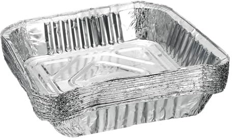 QUARKZMAN 20 Pcs de Moldes de Aluminio para Tartas de 8.86 Cuadrados Desechables Antiadherentes para Tartas, Quiches, Cocinar, Recalentar en Fiestas, Color Plata
