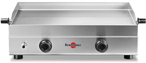 KRAMPOUZ Plancha Gaz SAVEUR - Plaque de Cuisson en Inox 64 x 33 cm - 3400 Watts - 2 Zones de Cuisson - 2 Brûleurs en Acier Inoxydable - Nettoyage Facile - Fabriquée en France - Réf PFSV2MA-KR