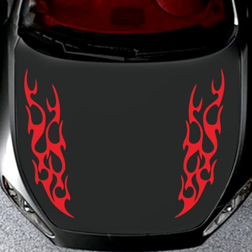 Auto Motorhaube Aufkleber,Flamme Streifen Auto Aufkleber,Coole Vinyl Grafik Selbstklebender Dekorative Aufkleber für Autos/LKW/SUVs(Rot)