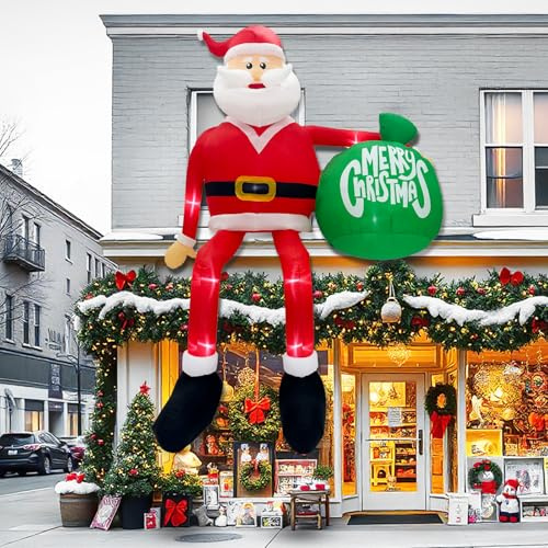 GUDELAK 450CM Weihnachtsmann Aufblasbare Weihnachtsdeko Außen, Kletternd Weihnachtsmann Deko Draußen, IP44 Wetterfest Aufblasbarer Weihnachtsmann Außen, Weihnachtsmann Aufblasbar für Dach Rasen Hof
