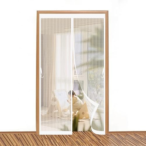 Magnetic Door Screen 75 x 95 cm Anti Mosquito, Keep Fresh Air in, Portable, Foldable, Custom Sizes, Magnetic Fly Screen Doors for Double Door/French Doors, White