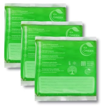 IEA Green Set di 3 compresse fredde, 13 x 14 cm, per contusioni, punture di insetti, lesioni, compresse in gel riutilizzabili ed ecologiche