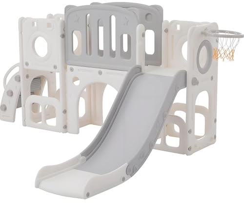 Scivolo per Bambini 6 in 1, Per Interni Ed Esterni, Da 1 a 6 Anni, Scivolo E Altalena per Bambini, Set Da Gioco Indipendente Con Canestro Da Basket E Altalena, Scivolo Da Giardino per Bambini Piccoli