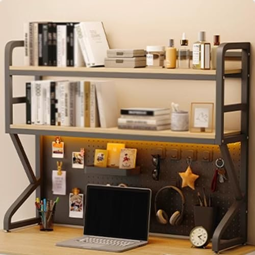 Estante de escritorio de oficina de acero al carbono y madera, estantería multifuncional para suministros, acabado negro y nogal, 50 cm, elegante y