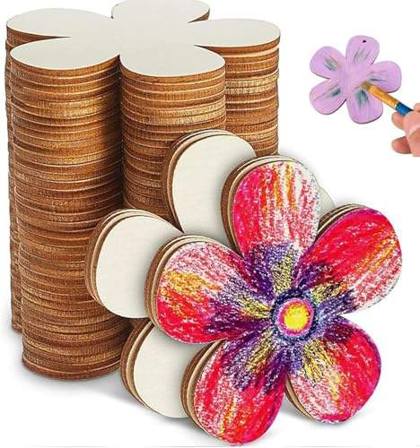 PLATEYTR Sagome Floreali in Legno 30 Pezzi Decorazioni Fai da Te 7.5 cm per Scrapbooking Artigianato Feste Compleanni Matrimoni attività Creative Bambini Adulti