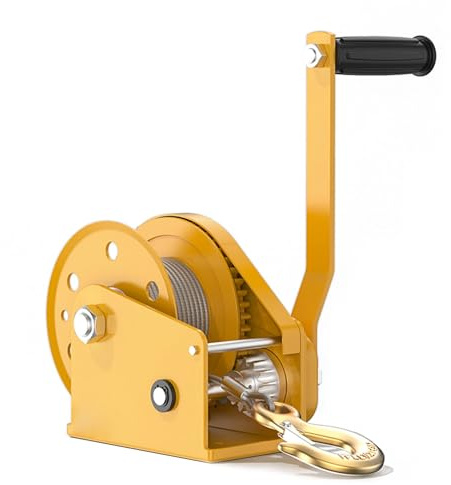 Petit treuil manuel robuste pour remorquage et levage - Capacité de 550 kg - 20 m - Manivelle manuelle à cliquet bidirectionnel en acier - Idéal pour la construction, la ferme, le ranch et les