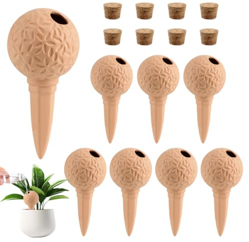 EXLECO 8pcs Tonkegel Bewässerung mit Stopfen, Bewässerungskugeln Ton 185ml | Pflanzen Wasserspender, Bewässerungssystem, Bewässerung Zimmerpflanzen Urlaub für Balkon Topfpflanzen Blumentopf