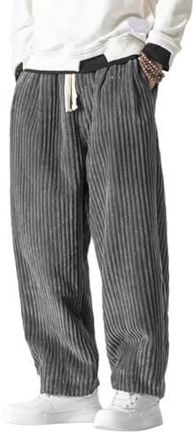 Onsoyours Pantalon Japonais en Velours pour Homme Baggy Chino Pantalon Cordon de Serrage avec Poches