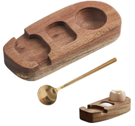 Set Portauova in Legno per Adulti, Portauova 3-in-1 con Contenitore per Sale & Portacucchiaio, Design in Legno Naturale per Colazione & Brunch, Robusto e Durevole, Facile da Pulire