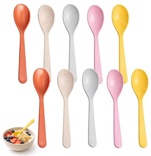 10PCS Spoon, Ice Cream Spoons, Teaspoons Mixing Latte Coffee Espresso, Short Handled Spoon for Egg Rice Soup, Picnics and Camping Trips, Office Lunches and Family Meals