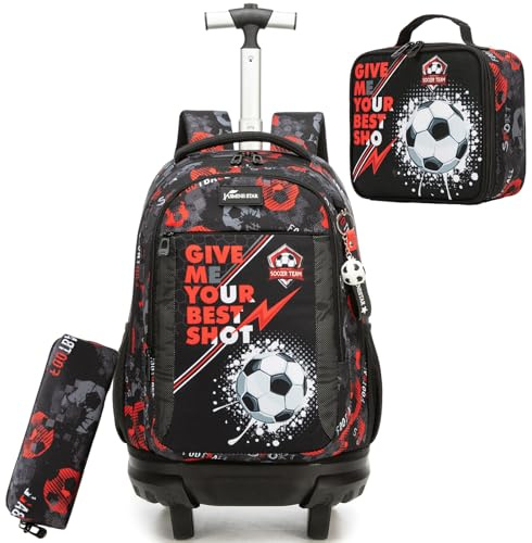 HTgroce Sac à Dos à Roulettes Garçon Primaire – Set 3 Pièces avec Sac à Déjeuner & Trousse – Cartable Trolley Rentree Scolaire CP CE1 CE2 CM1