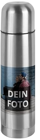 PhotoFancy - Thermoskanne 0,75 L - Personalisiert mit Foto und Text - Thermosflasche Edelstahl mit Trinkbecher