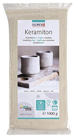 GLOREX 6 1780 702 - Keramiton weiß, 1000 g Modelliermasse, lufthärtend und brennbar, geruchslos, zum Töpfern und Basteln