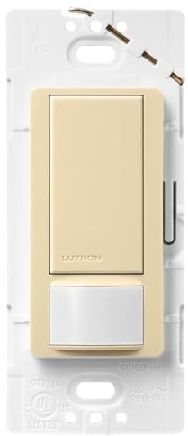 Lutron Maestro Motion Sensor Light Switch for Bathroom, Garage, Laundry Room, and Closet, for Any Light Bulbs, Occupancy and Vacancy Sensor, Single-Pole Only, No Neutral Required, MS-OPS5M-IV, Ivory