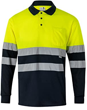 Velilla 175; Polo Bicolor Manga Larga; Color Azul Marino y Amarillo Flúor, Talla XXL